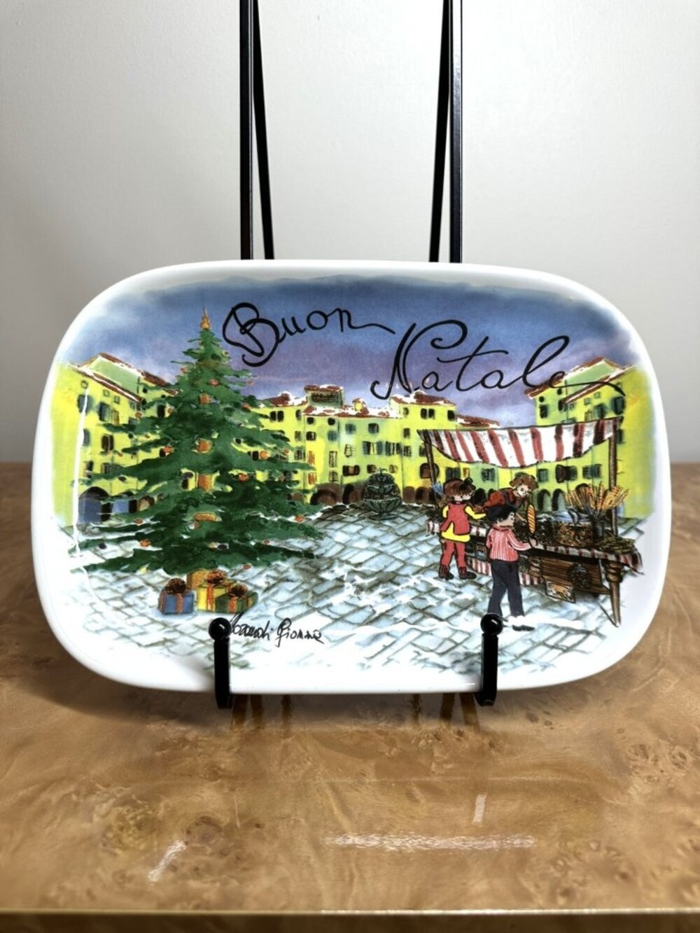 Sur La Table Buon Natale Christmas Piazza Rectangular Serving Platter Italy 9.5"